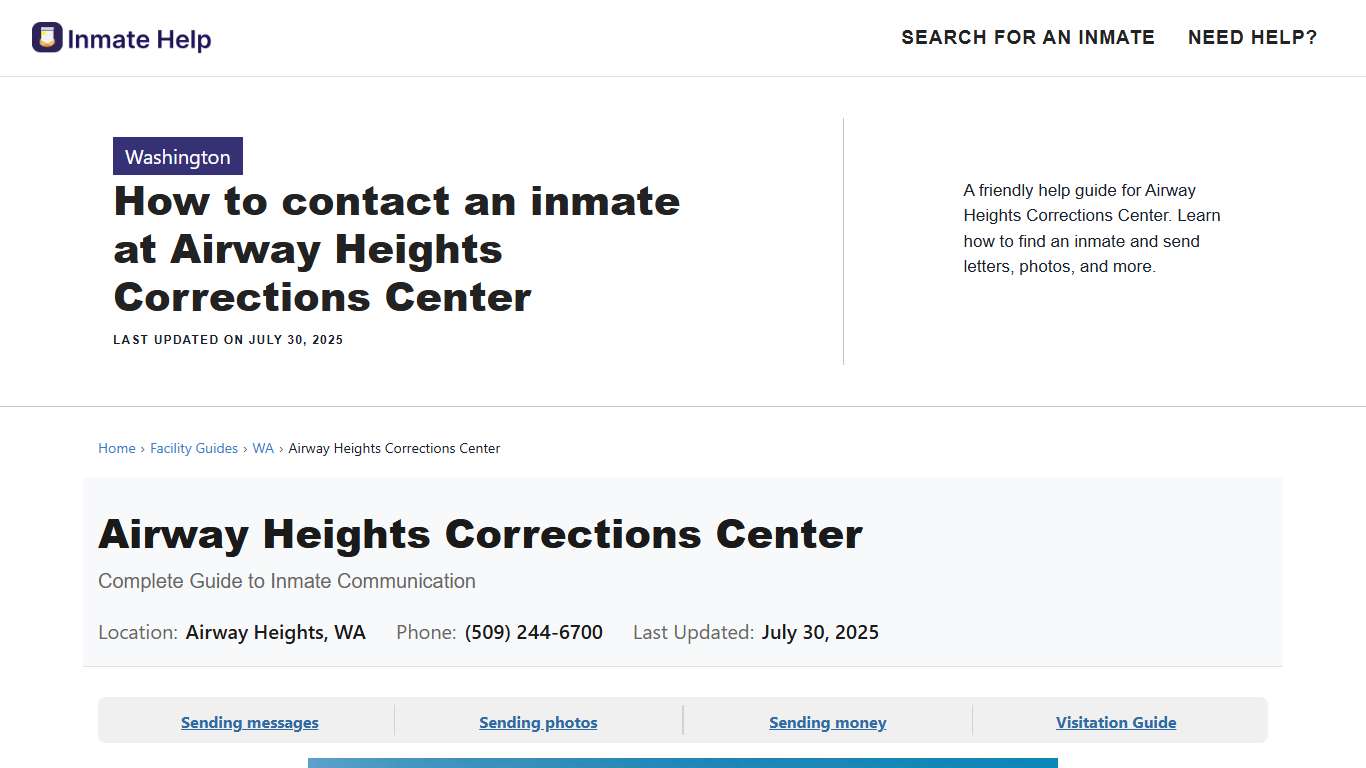How to contact an inmate at Airway Heights Corrections Center - Inmate Help