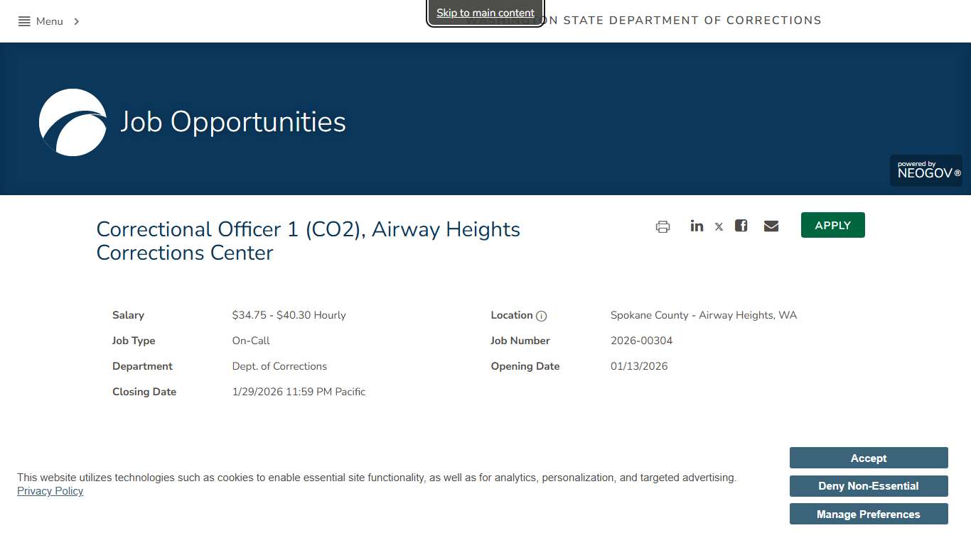 Washington State Department of Corrections | Job Opportunities