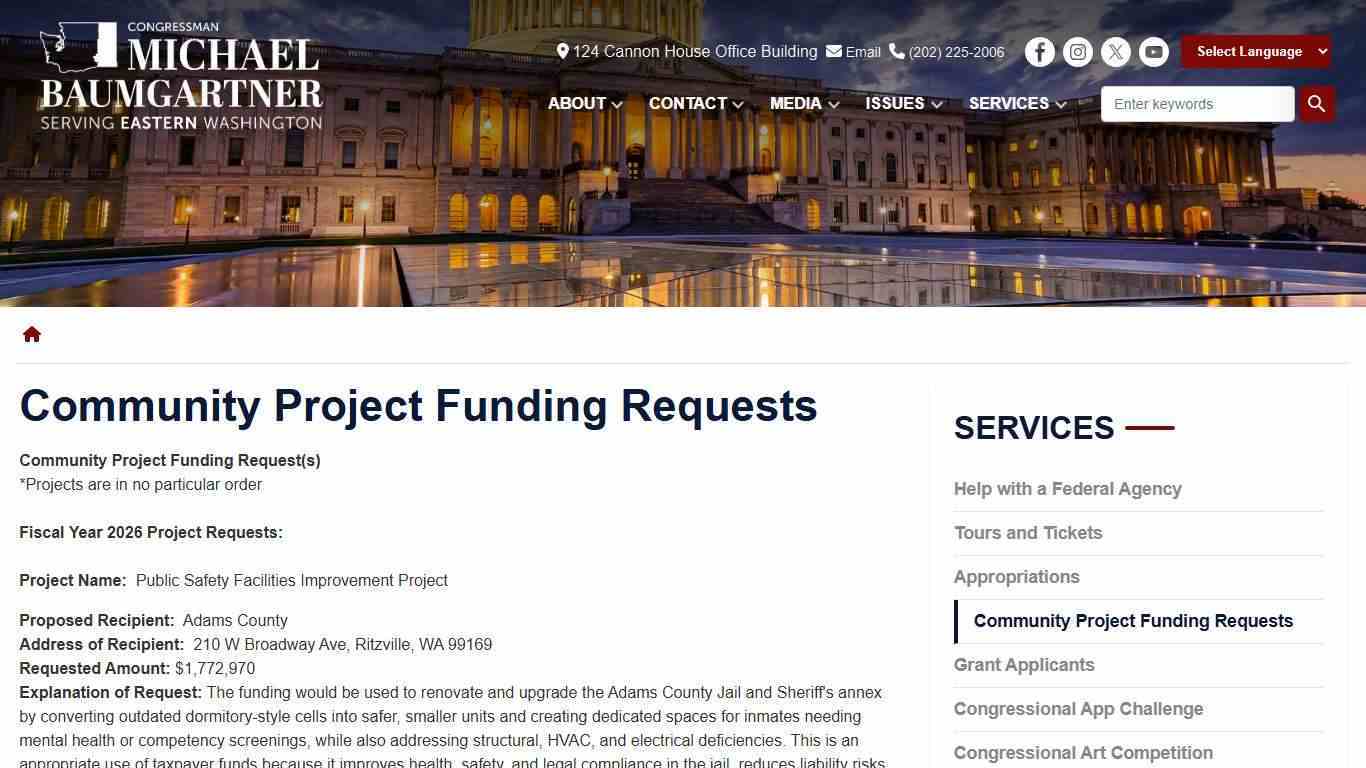 Community Project Funding Requests | Representative Michael Baumgartner