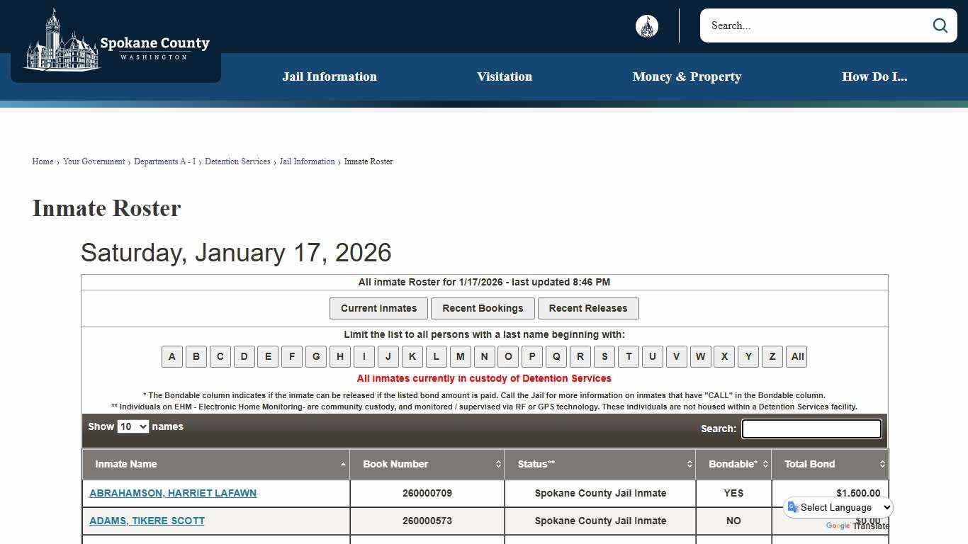 Inmate Roster | Spokane County, WA